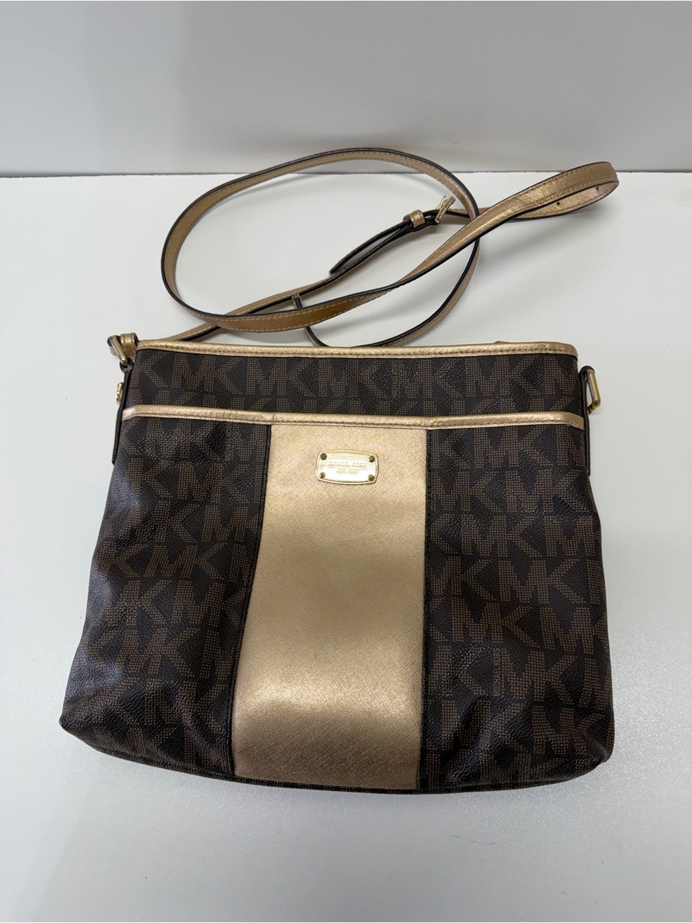 Michael Kors Dark Brown & Gold Logo Crossbody Bag